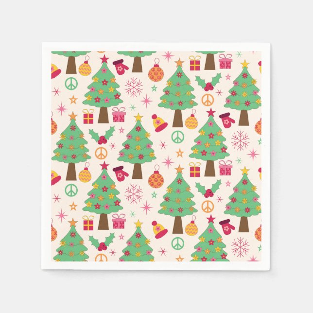 Guardanapo De Papel Árvores de Natal Retro com Padrão de Símbolo da Pa (Frente)