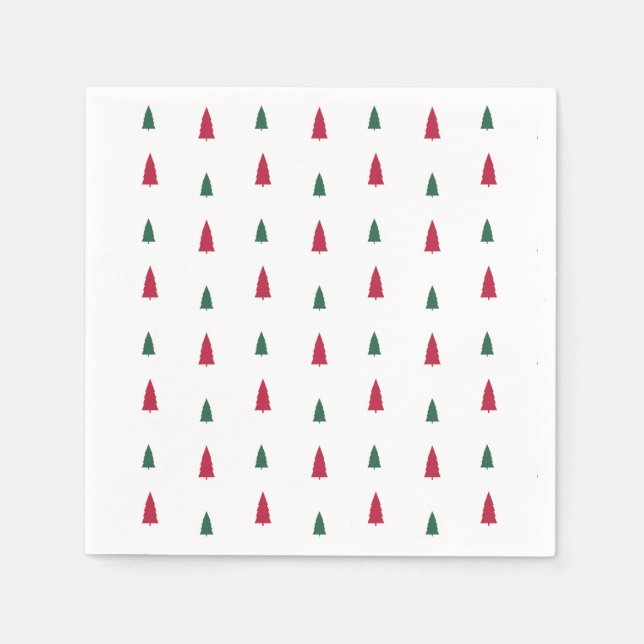 Guardanapo De Papel Árvores de Natal Simples Modernas Verde & Vermelho (Frente)