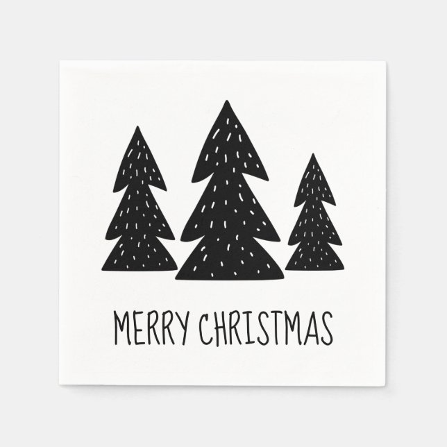 Guardanapo De Papel Árvores de Pinheiro Scandi Caprichosas Feliz Natal (Frente)