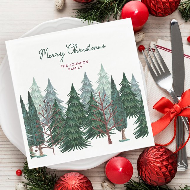 Guardanapo De Papel Árvores floresta verde tranquila Natal Feriado (Pine Trees Forest | Christmas Holiday Napkins, image freepik)
