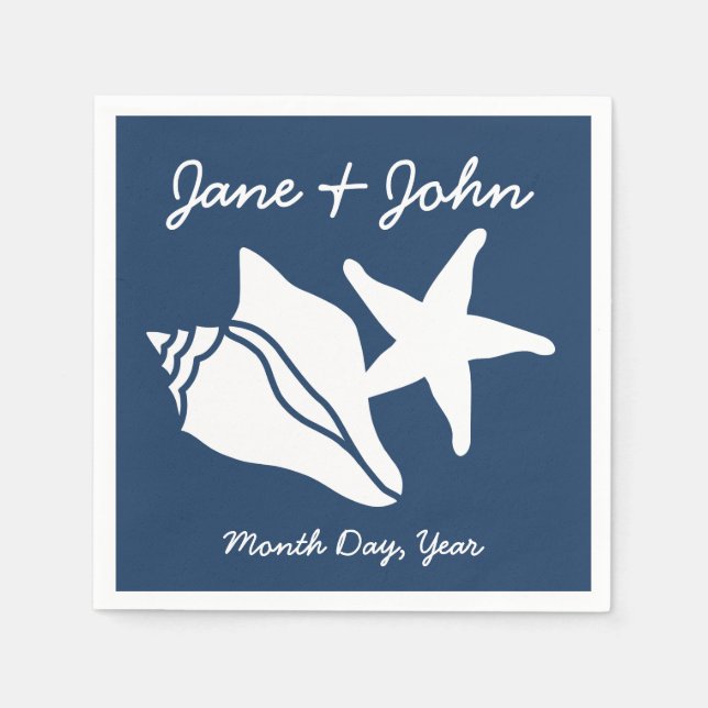 Guardanapo De Papel As conchas de Verão em Marinho Napkins (Frente)