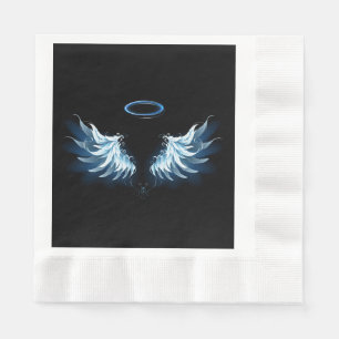 Guardanapo De Papel Asas Anjos Azuis Brilhantes em fundo preto