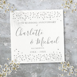 Guardanapo De Papel Assinatura do 25º Aniversário em Corações de Prata