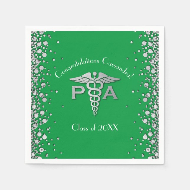 Guardanapo De Papel Assistente Médico Gradução Verde Prata (Frente)