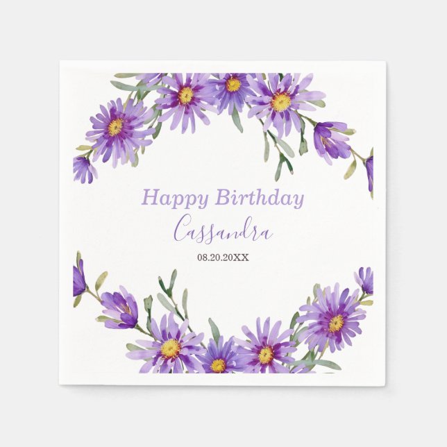 Guardanapo De Papel Aster Floral Violet Birthday (Frente)
