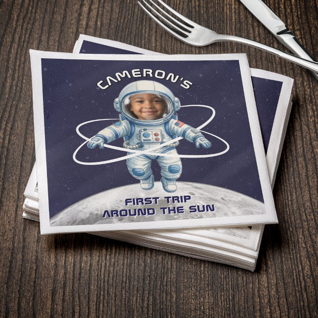 Guardanapo De Papel Astronaut Birthday Party 1st Trip Around the Sun (Criador carregado)