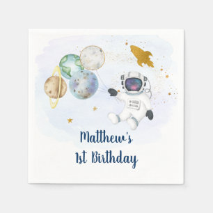 Guardanapo De Papel Astronauta Azul Dourado Aniversário do Espaço Ex
