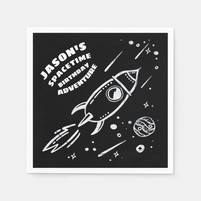 Guardanapo De Papel Astronauta Espacial Branco Negro Astronauta Astron (Frente)
