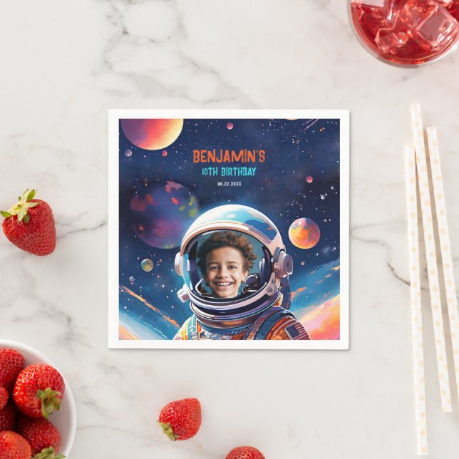 Guardanapo De Papel Astronauta Espaço Profundo Planetas Foto Aniversár (Insitu)