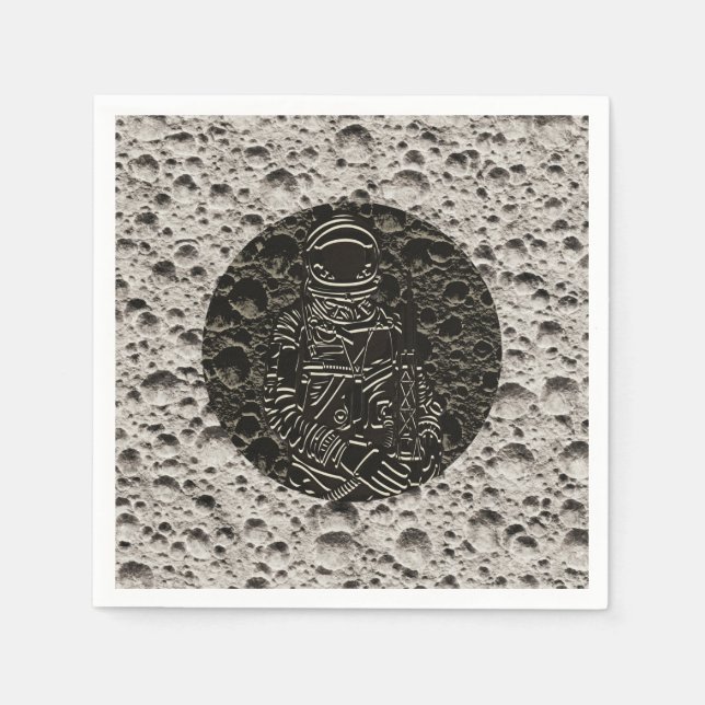 Guardanapo De Papel Astronauta na Lua Espaço Preto e Cinza (Frente)