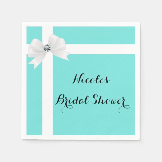 Guardanapo De Papel Audrey Azul e Branco Elegante Glam Diamante Laço C (Frente)