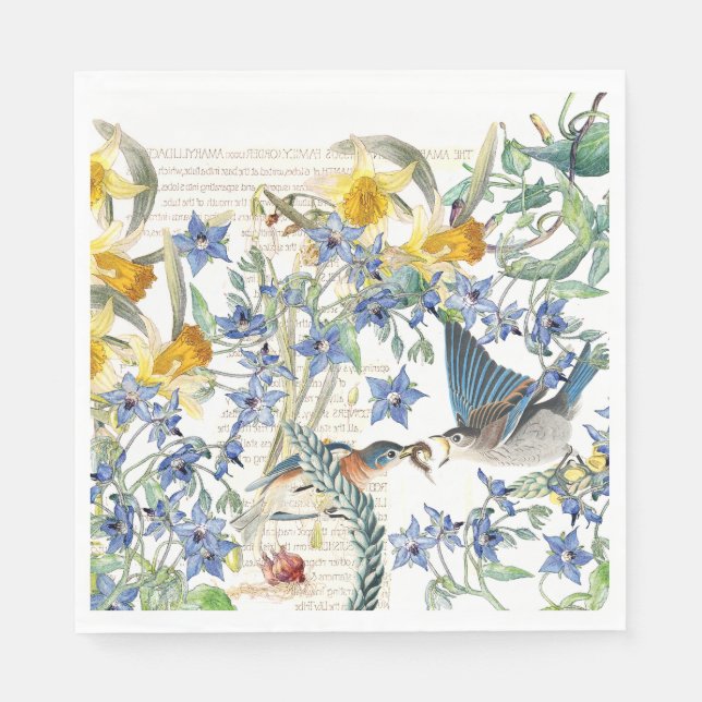 Guardanapo De Papel Audubon Bluebird Birds Flores Papel Napkins (Frente)