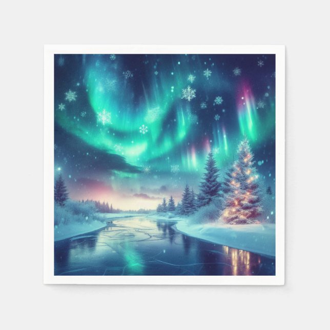 Guardanapo De Papel aurora borealis/Natal/Inverno (Frente)