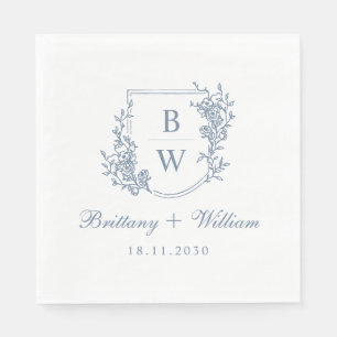 Guardanapo De Papel [AURORA] Vintage Dusty Blue Crest Monograma Casame