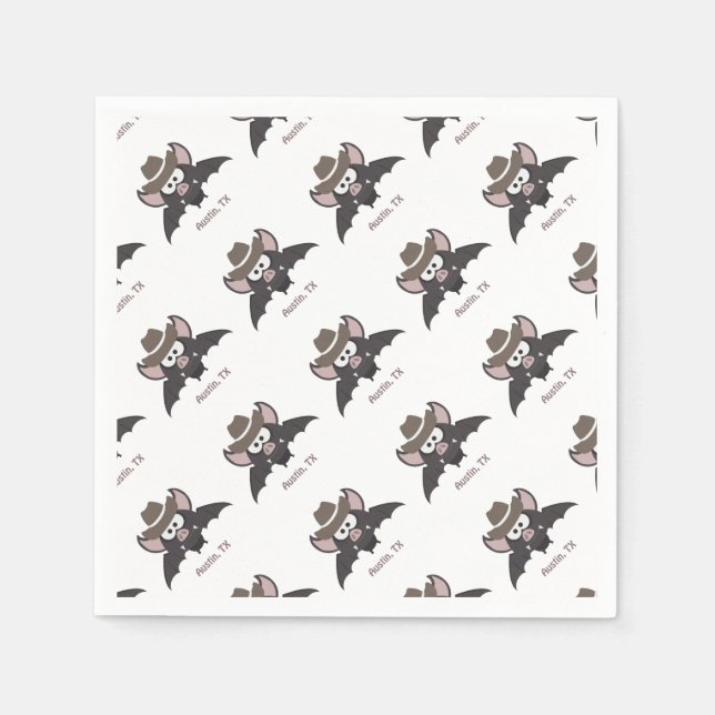 Guardanapo De Papel Austin Texas Cute Cartoon Cowboy Bat (Frente)