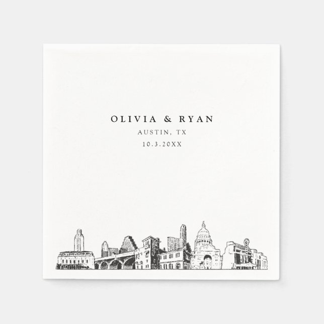 Guardanapo De Papel Austin Texas Wedding Cocktail Napkin (Frente)