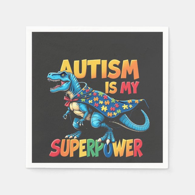 Guardanapo De Papel Autismo É Meu Superpoder Dinossauro Autismo Consci (Frente)