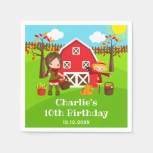Guardanapo De Papel Autumn Barnyard Birthday Brown Hair Girl