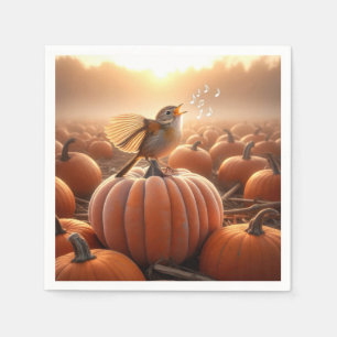 Guardanapo De Papel Autumn Bird Cantando em uma abóbora