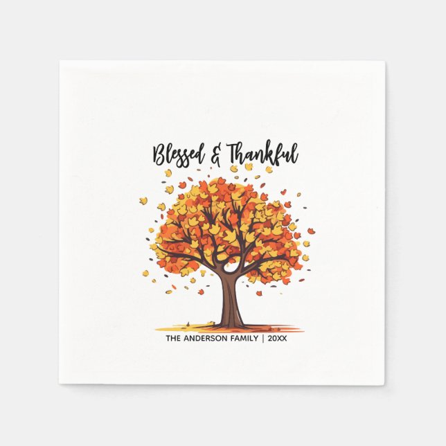 Guardanapo De Papel Autumn Fall Tree Happy Thanksgiving Blessed  (Frente)