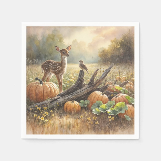Guardanapo De Papel Autumn Fawn em um Pumpkin Patch (Frente)