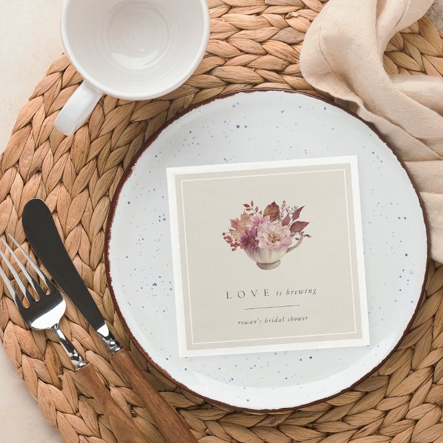 Guardanapo De Papel Autumn Floral Teacup Love Está Criando Chá de pane (Criador carregado)