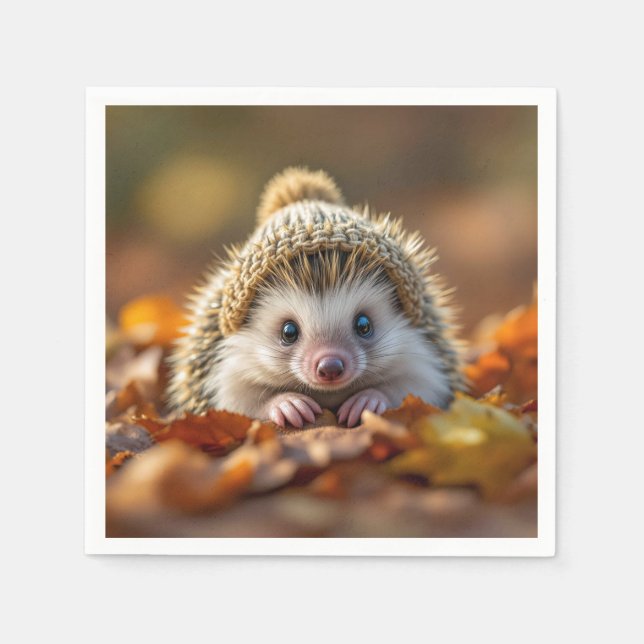 Guardanapo De Papel Autumn Hedgehog Com Boné (Frente)