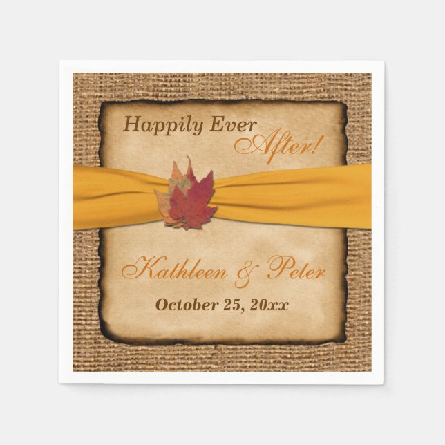 Guardanapo De Papel Autumn Leaves, FAUX Burlap Wedkins 9 (Frente)