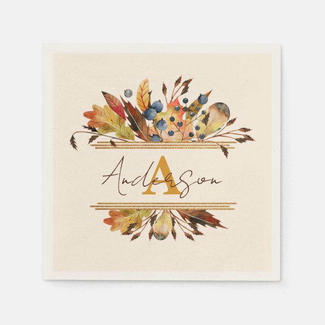 Guardanapo De Papel Autumn leaves frame personalized (Frente)