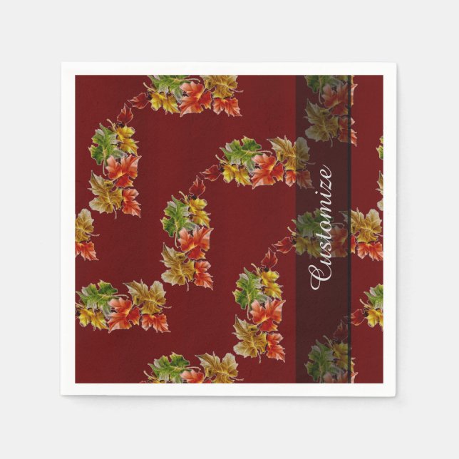 Guardanapo De Papel Autumn Leaves Patterdy Burgundy Red Napkins (Frente)