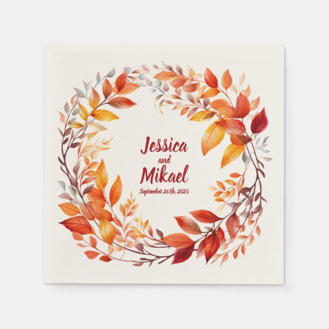 Guardanapo De Papel Autumn Leaves Ring: Casamento Personalizado Napkin (Frente)