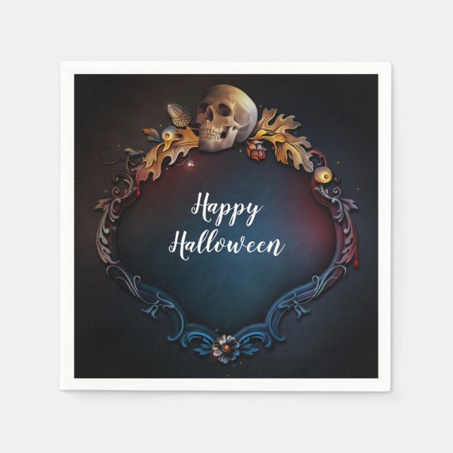 Guardanapo De Papel Autumn Leaves & Skull Fall Halloween Party (Frente)