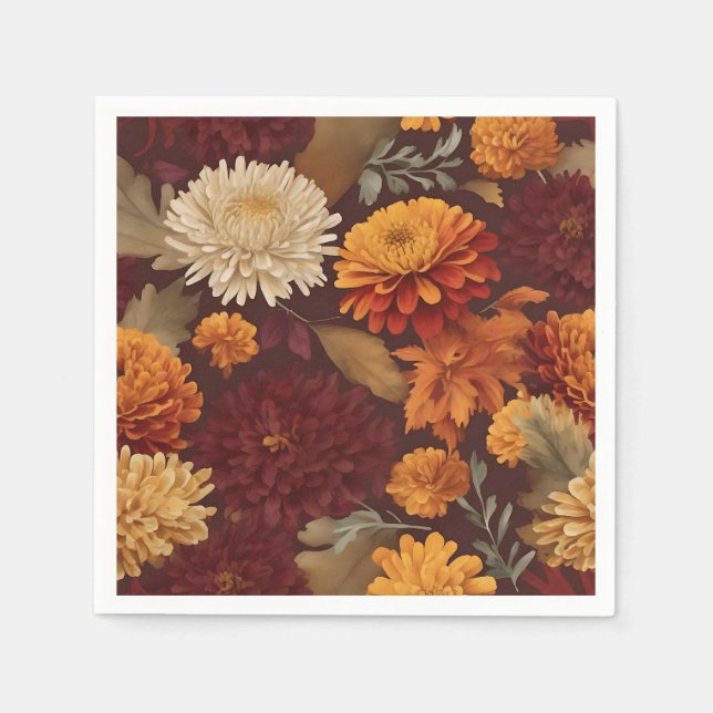 Guardanapo De Papel Autumn Marigolds Chrysanthemums e Asters Pattern (Frente)