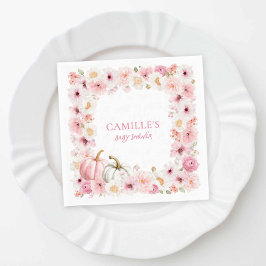 Guardanapo De Papel Autumn Pink Pumpkin Floral Baby Shower