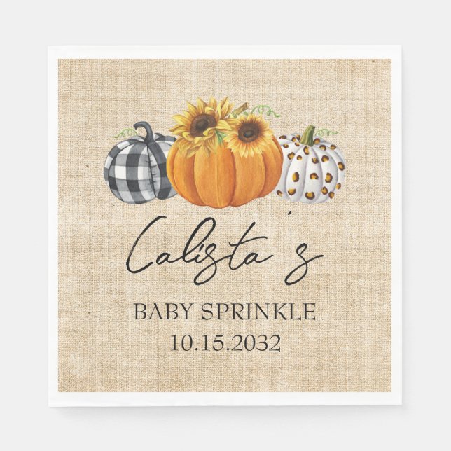 Guardanapo De Papel Autumn Pumpkin Sunflower Burlap Baby Sprinkle (Frente)