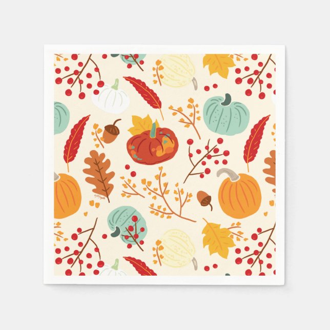 Guardanapo De Papel Autumn Pumpkins e deixa o padrão Napkins (Frente)