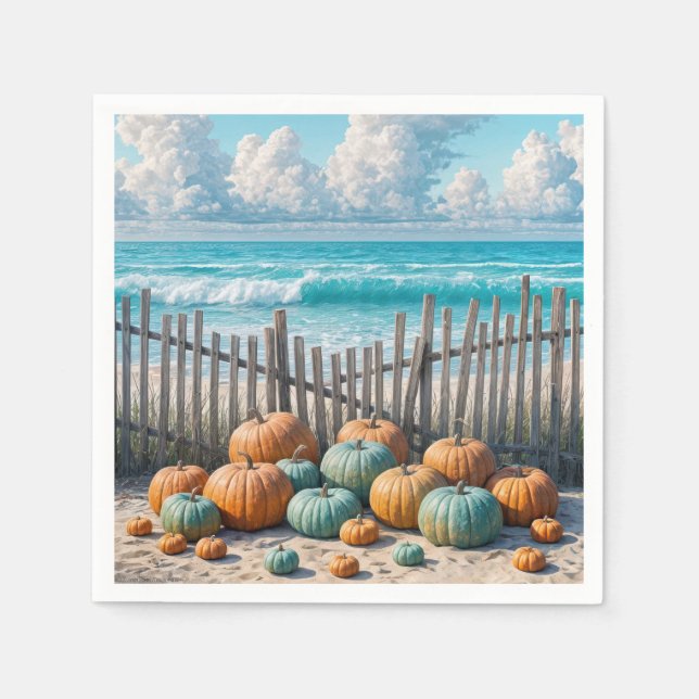 Guardanapo De Papel Autumn Pumpkins em uma praia (Frente)