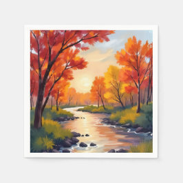 Guardanapo De Papel Autumn River | Fall Foliage Nature Watercolor