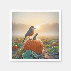 Guardanapo De Papel Autumn Robin Cantando em uma Abóbora
