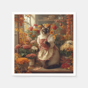 Guardanapo De Papel Autumn Siamese Cat Florist arranjando flores
