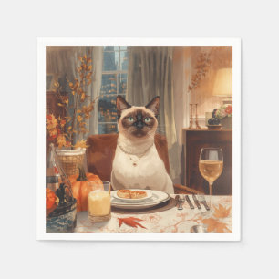 Guardanapo De Papel Autumn Siamese Cat Hostess no Dia de Ação de Graça