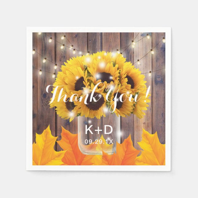 Guardanapo De Papel Autumn Sunflower Jar String Luz Casamento Russo (Frente)