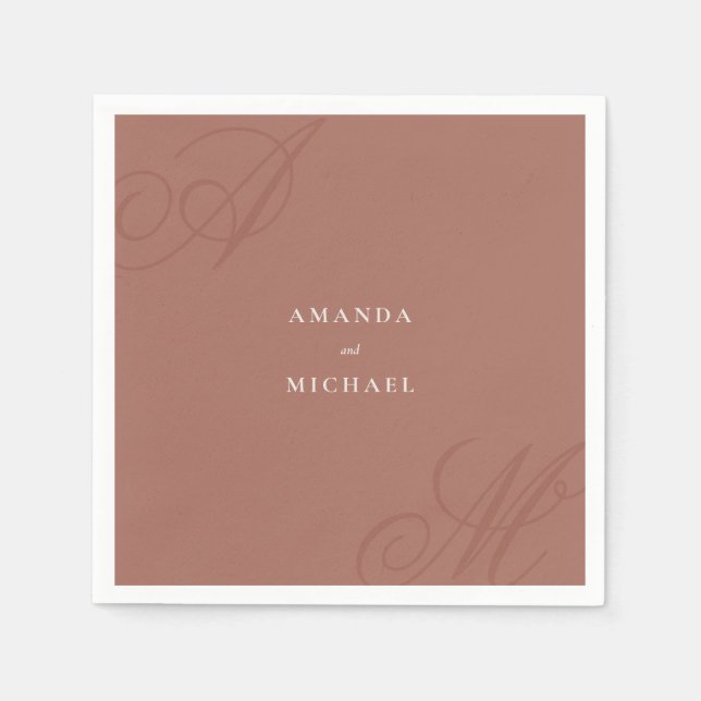Guardanapo De Papel Autumn Terracotta Modern Edge Elegant Monograma (Frente)