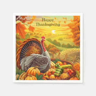 Guardanapo De Papel Autumn Turkey Pumpkins Ação de Graças Napkins