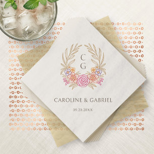 Guardanapo De Papel Autumn Wildflower Crest Wreath Monograma Casamento