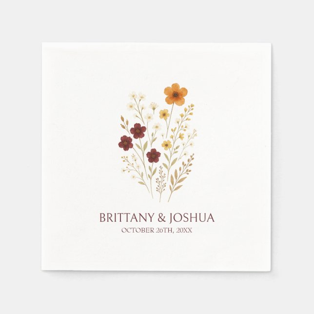 Guardanapo De Papel Autumn Wildflower Elegant Boho Wedding (Frente)