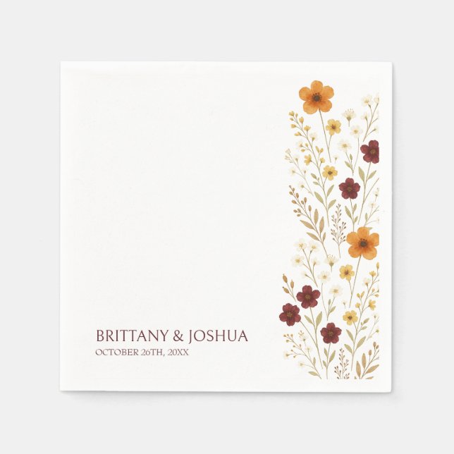 Guardanapo De Papel Autumn Wildflower Elegant Boho Wedding (Frente)