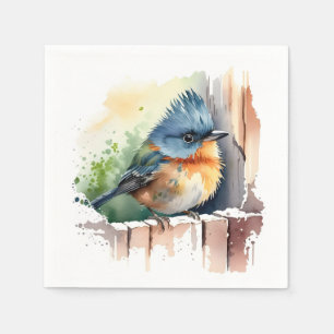 Guardanapo De Papel Ave Aquarela Na Cerca