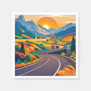 Guardanapo De Papel Aventuras de viagem cênicas coloridas em estrada s