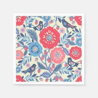 Guardanapo De Papel Aves De Arte Folhosas Morangos E Flores